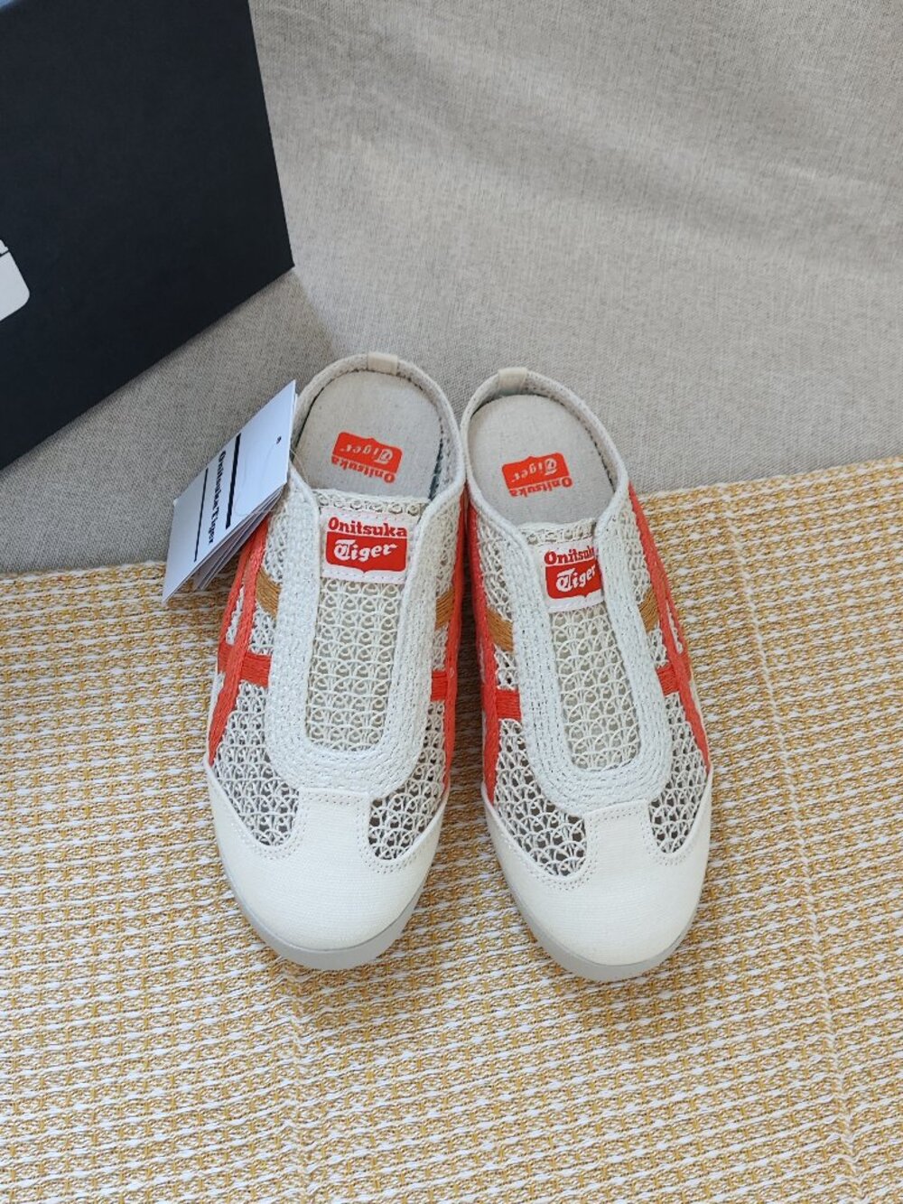 Onitsuka Tiger Off-White and Orange Color-Block Breathable Mule Sandals - Picture 1 of 9